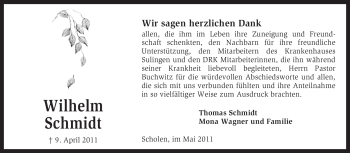 Traueranzeige von Wilhelm Schmdit von KREISZEITUNG SYKE