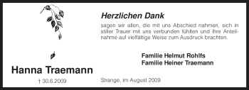 Traueranzeige von Hanna Traemann von KREISZEITUNG SYKE