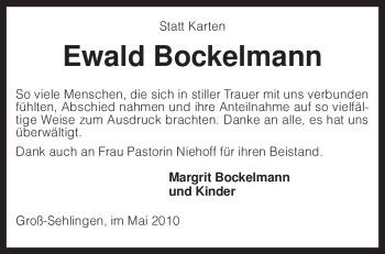 Traueranzeige von Ewald Bockelmann von KREISZEITUNG SYKE