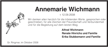 Traueranzeige von Annemarie Wichmann von KREISZEITUNG SYKE