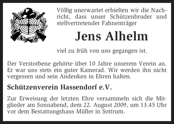 Traueranzeige von Jens Alhelm von KREISZEITUNG SYKE