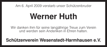 Traueranzeige von Werner Huth von KREISZEITUNG SYKE