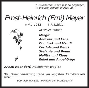 Traueranzeige von Ernst-Heinrich Meyer von KREISZEITUNG SYKE