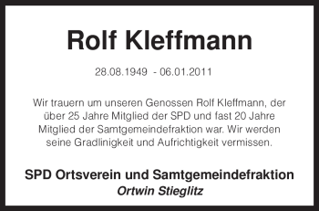 Traueranzeige von Rolf Kleffmann von KREISZEITUNG SYKE