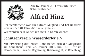 Traueranzeige von Alfred Hinz von KREISZEITUNG SYKE