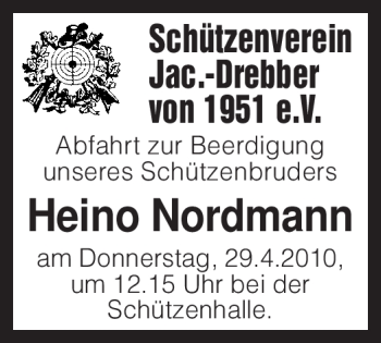 Traueranzeige von Heino Nordmann von KREISZEITUNG SYKE