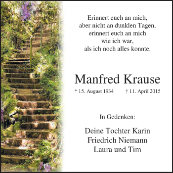 Traueranzeige von Manfred Krause von KRZ