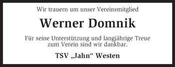 Traueranzeige von Werner Domnik von KRZ