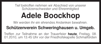 Traueranzeige von Adele Boockhop von KREISZEITUNG SYKE