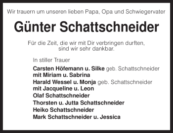 Traueranzeige von Günter Schattschneider von KREISZEITUNG SYKE