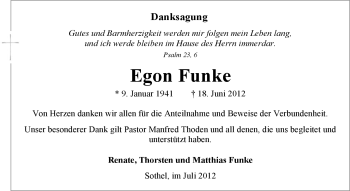 Traueranzeige von Egon Funke von KREISZEITUNG SYKE