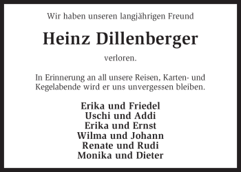 Traueranzeige von Heinz Dillenberger von KREISZEITUNG SYKE