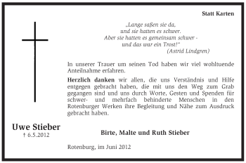 Traueranzeige von Uwe Stieber von KREISZEITUNG SYKE