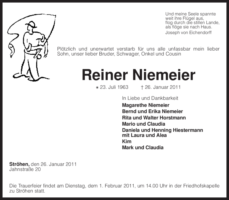  Traueranzeige für Reiner Niemeier vom 28.01.2011 aus KREISZEITUNG SYKE