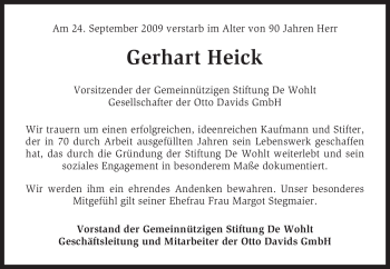 Traueranzeige von Gerhart Heick von KREISZEITUNG SYKE