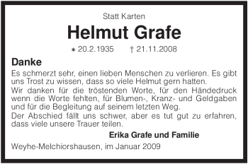 Traueranzeige von Helmut Grafe von KREISZEITUNG SYKE