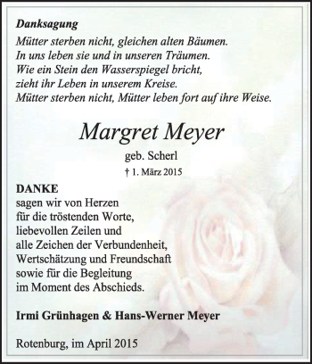 Traueranzeige von Margret Meyer von KRZ