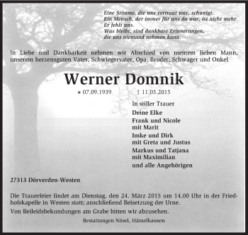 Traueranzeige von Werner Domnik von KRZ