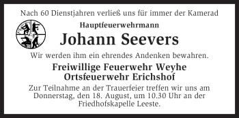 Traueranzeige von Johann Seevers von KREISZEITUNG SYKE