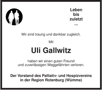 Traueranzeige von Uli Gallwitz von KREISZEITUNG SYKE