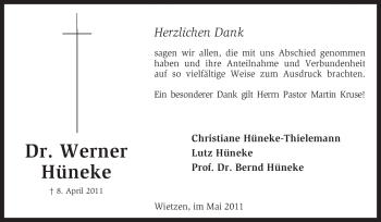 Traueranzeige von Werner Hüneke von KREISZEITUNG SYKE