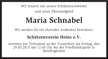 Traueranzeige von Maria Schnabel von KRZ