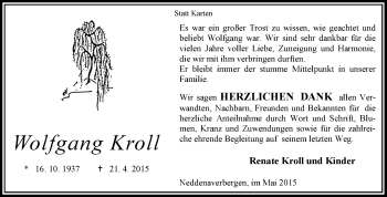 Traueranzeige von Wolfgang Kroll von KRZ