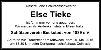 Traueranzeige von Else Tieke von KRZ