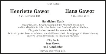 Traueranzeige von Henriette Gawor von KRZ