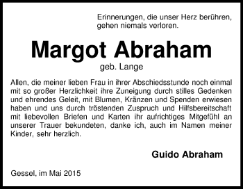 Traueranzeige von Margot Abraham von KRZ