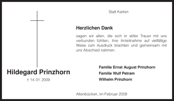 Traueranzeige von Hildegard Prinzhorn von KREISZEITUNG SYKE