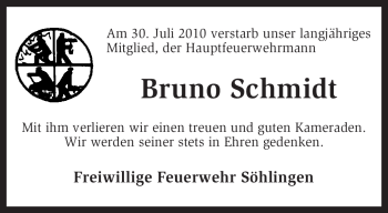 Traueranzeige von Bruno Schmidt von KREISZEITUNG SYKE