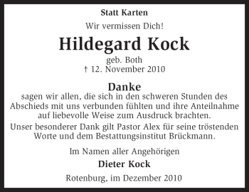 Traueranzeige von Hildegard Kock von KREISZEITUNG SYKE