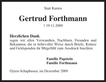 Traueranzeige von Gertrud Forthmann von KREISZEITUNG SYKE