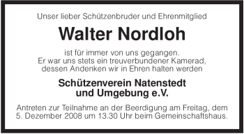 Traueranzeige von Walter Nordloh von KREISZEITUNG SYKE