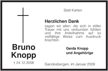 Traueranzeige von Bruno Knopp von KREISZEITUNG SYKE