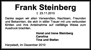 Traueranzeige von Frank Steinberg von KREISZEITUNG SYKE