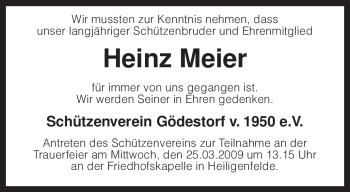 Traueranzeige von Heinz Meier von KREISZEITUNG SYKE