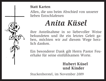 Traueranzeige von Anita Küsel von KREISZEITUNG SYKE