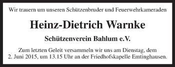 Traueranzeige von Heinz-Dietrich Warnke von KRZ