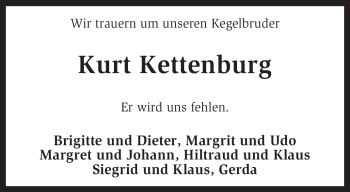 Traueranzeige von Kurt Kettenburg von KREISZEITUNG SYKE