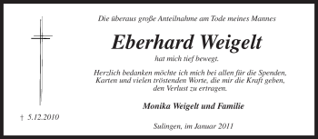 Traueranzeige von Eberhard Weigelt von KREISZEITUNG SYKE