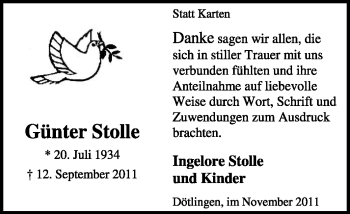 Traueranzeige von Günter Stolle von KREISZEITUNG SYKE