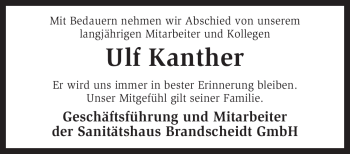 Traueranzeige von Ulf Heinrich Kanther von KREISZEITUNG SYKE