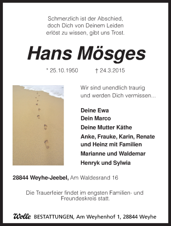 Traueranzeige von Hans Mösges von KRZ