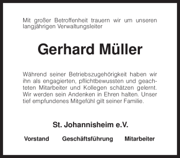 Traueranzeige von Gerhard Müller von KREISZEITUNG SYKE