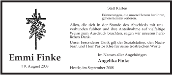 Traueranzeige von Emmi Finke von KREISZEITUNG SYKE