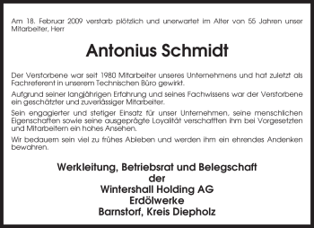 Traueranzeige von Antonius Schmidt von KREISZEITUNG SYKE