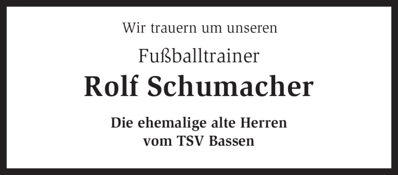  Traueranzeige für Rolf Schumacher vom 10.05.2011 aus KREISZEITUNG SYKE