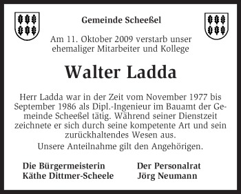 Traueranzeige von Walter Ladda von KREISZEITUNG SYKE